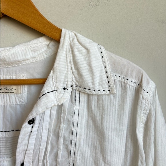 Free People We The Free Black Tie Tux Blouse LARGE - Picture 5 of 8
